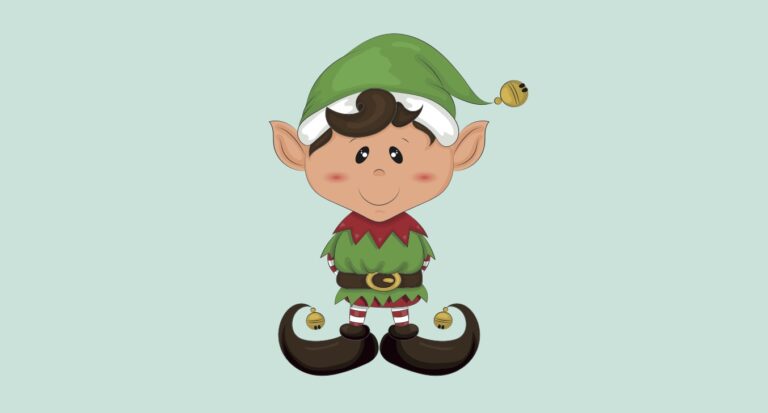 Ilustracja elfa w zielonym stroju na miętowym tle