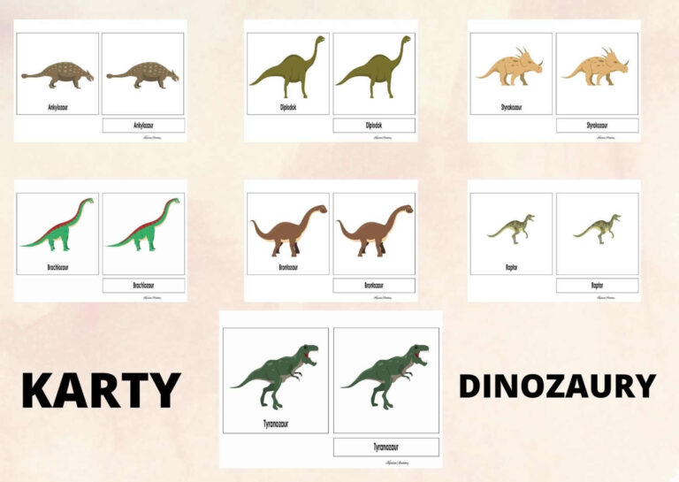 karty trojdzielone dinozaury