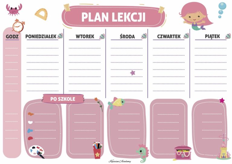 Plan Lekcji Do Druku Dla Dziewczyn Emoji