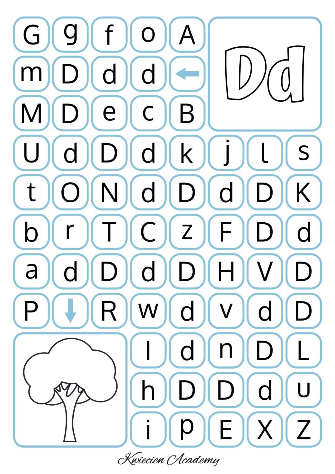 Labirynty Alfabet- darmowe karty pracy do pobrania z Kwiecien Academy