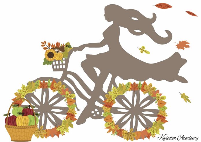 Pani Jesień na rowerze — szablon