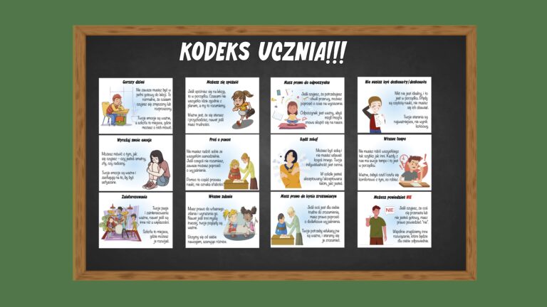 Gazetka „Kodeks ucznia" powieszona na tablicy w klasie