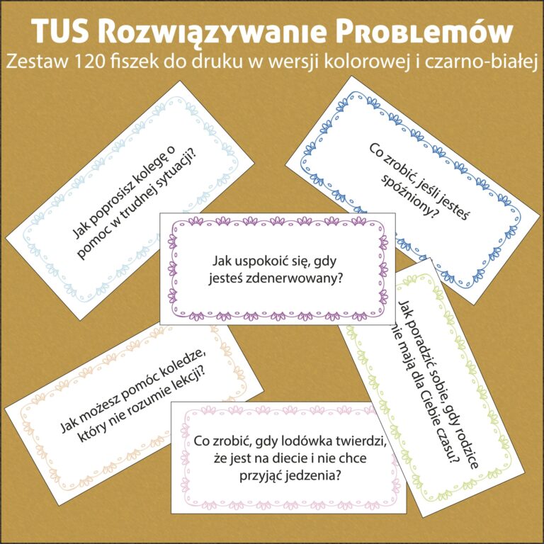 Materiał „Rozwiązywanie problemów" — fiszki z pytaniami do druku w wersji kolorowej i czarno-białej