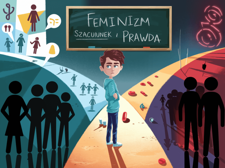 Nastolatek stojący na rozdrożu między ścieżką dialogu i edukacji a cieniem toksycznej męskości i manosfery.