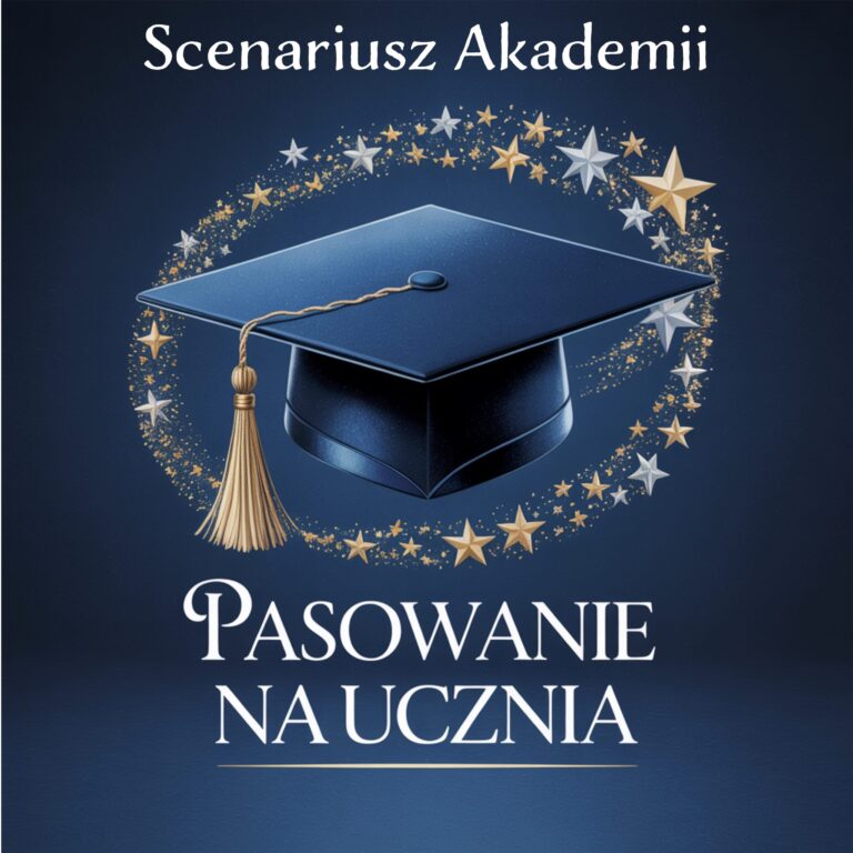 Scenariusz akademii „Pasowanie na ucznia" — biret na granatowym tle