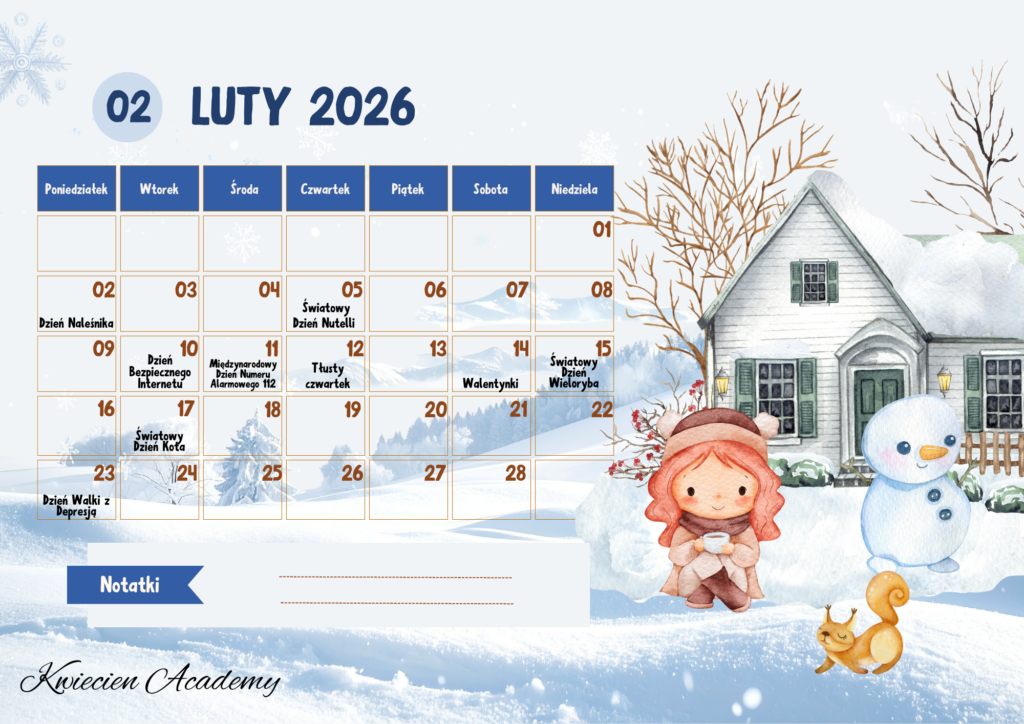 luty kalendarz świat typowych 2026