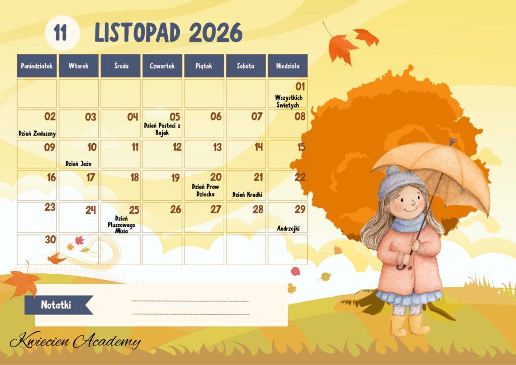 listopad kalendarz 