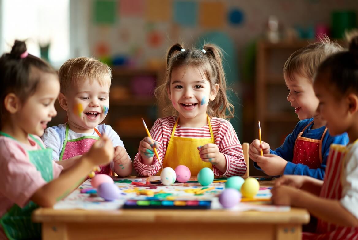 tradycje wielkanocne przedszkole — dzieci ozdabiają pisanki