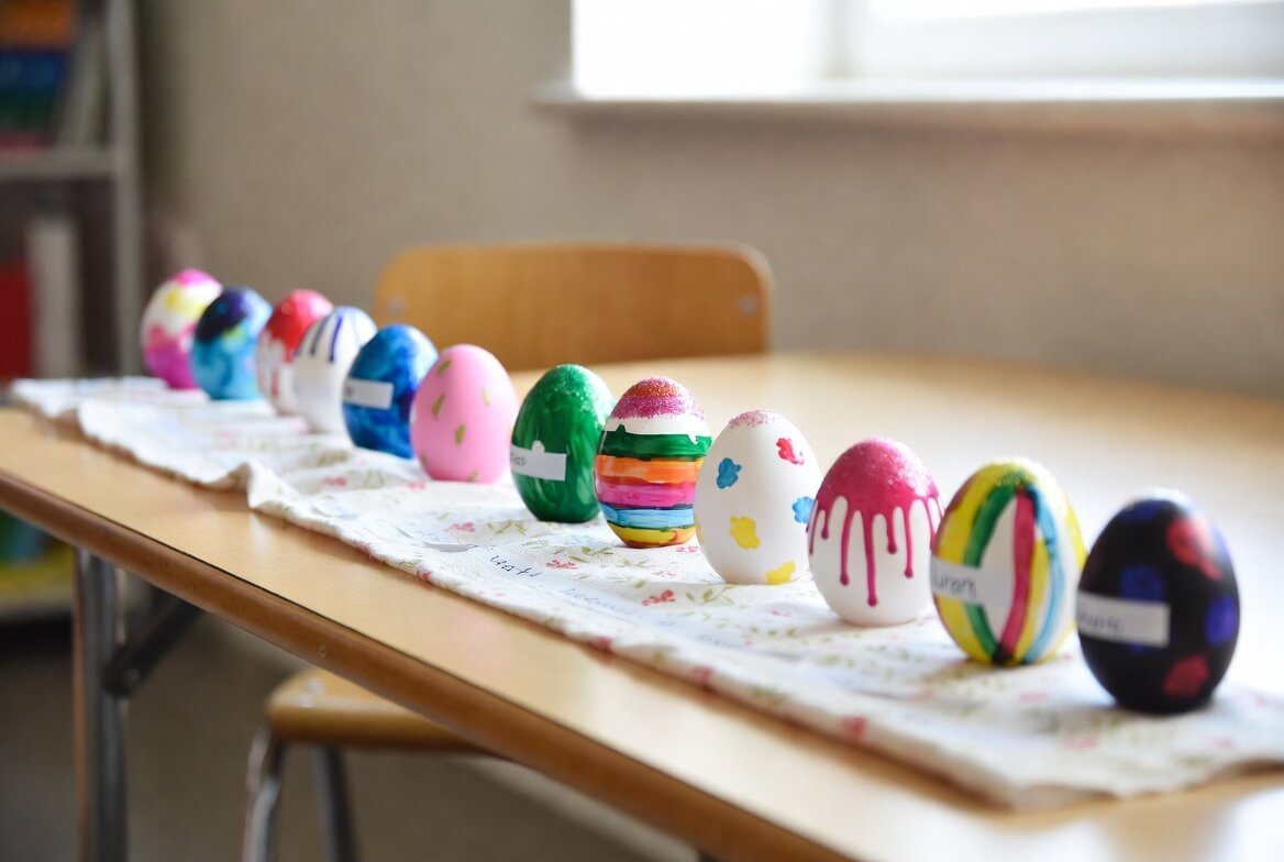 wielkanocne tradycje w przedszkolu — gotowe pisanki dzieci