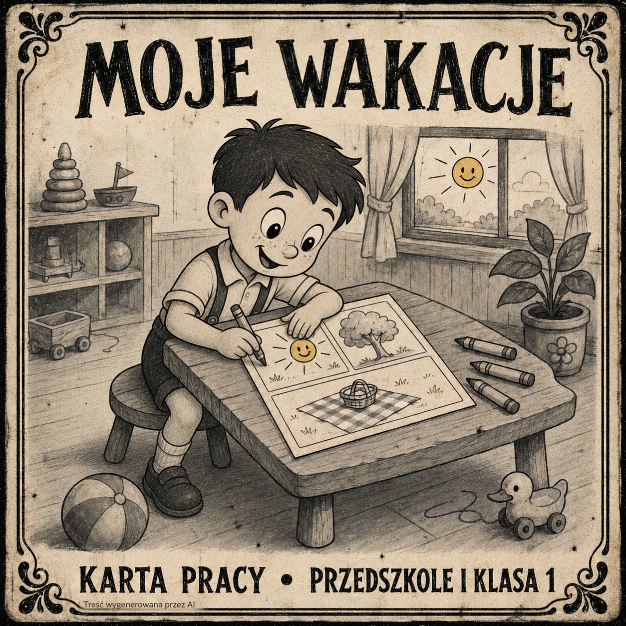 Moje wakacje — karta pracy dla przedszkola i klasy 1