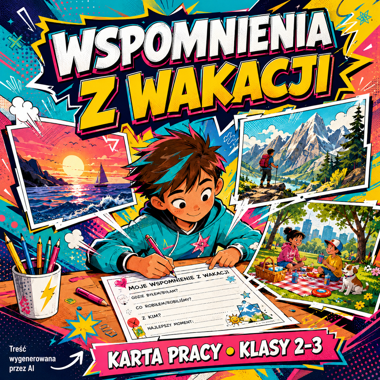 Wspomnienia z wakacji — karta pracy dla klas 2 i 3