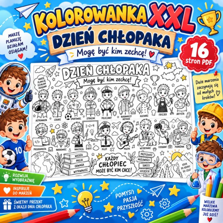 Kolorowanka XXL na Dzień Chłopaka Kim zostanę w przyszłości