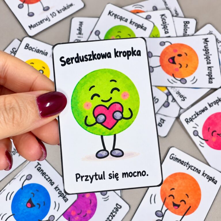Kropkowe karty ruchowe – 30 kart – materiał do druku PDF, Kwiecień Academy