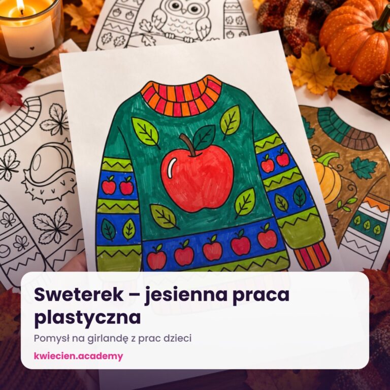 Sweterek – jesienna praca plastyczna i girlanda z prac dzieci, Kwiecień Academy