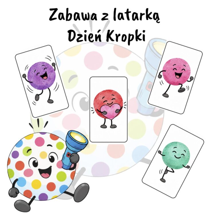 Zabawa z latarką na Dzień Kropki – edukacyjna zabawa dla dzieci – materiał do druku PDF, Kwiecień Academy
